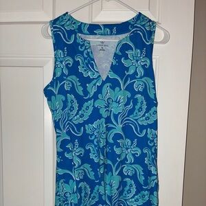Lands End Blue Floral Sleeveless Dress Sz XS